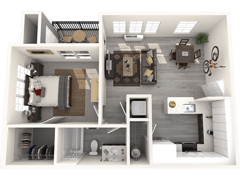 Floor plan for 1 bed, 1 bath, 630 sqft